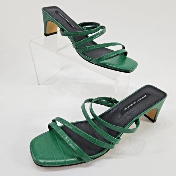 French Connection Women's Green Snake Parker Strappy Low Heel Sandals Size 8.5 - Picture 1 of 9
